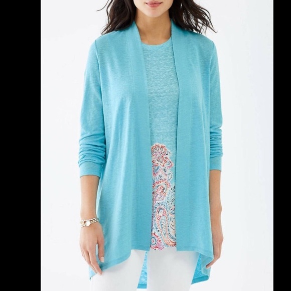 J. Jill Linen Blue Relaxed Portofino Knit tank & Open long sleeve Cardigan 2pcs - Picture 1 of 16